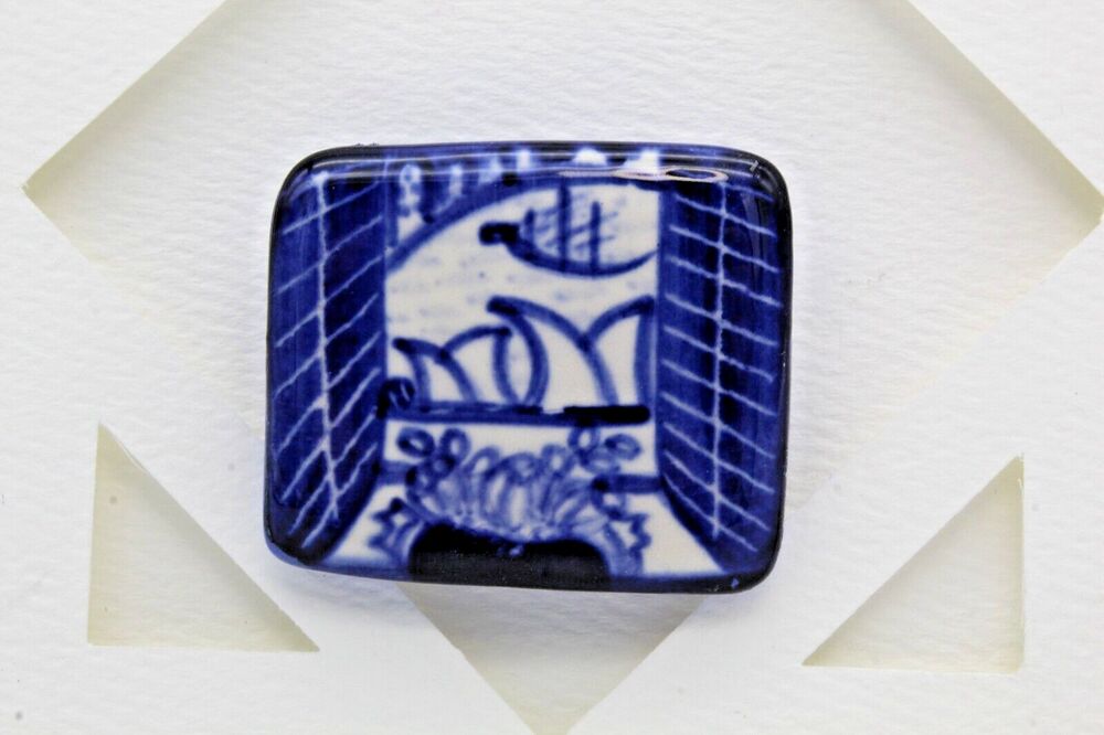 Brooch Ceramic Blue and White Tile Australian Artisan Window Boat Scenery Carded